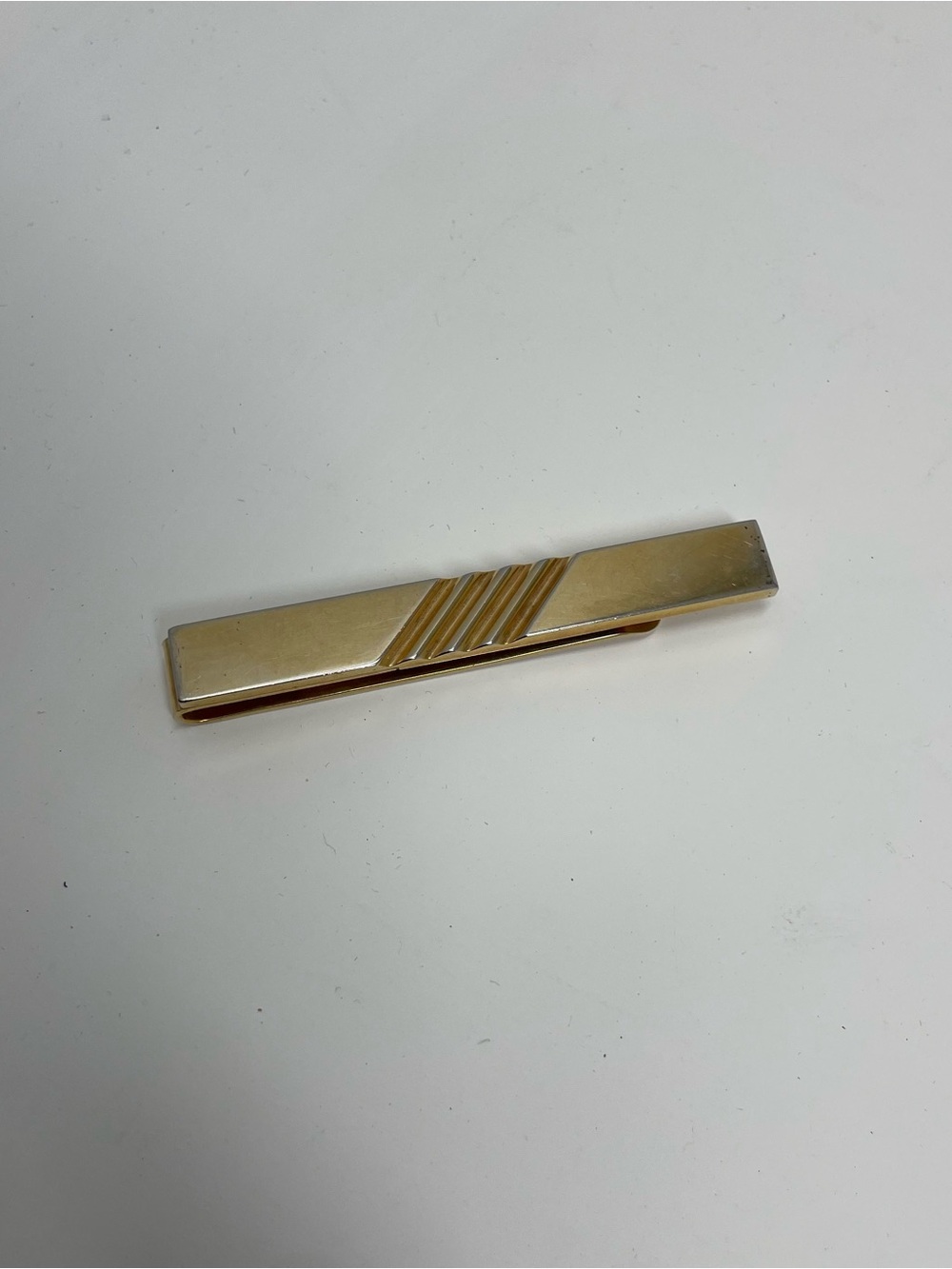 SWANK Gold Tone Tie Bar with Diagonal Stripe Accent
